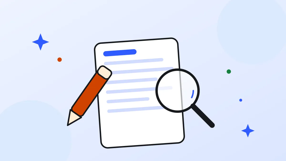 Une feuille de texte, un crayon et une loupe